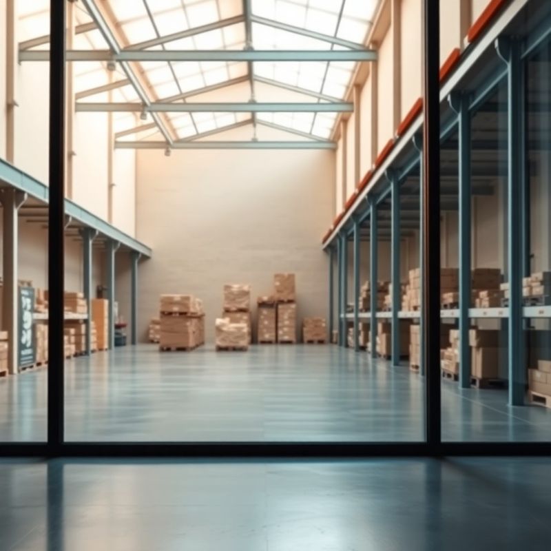 Vista di un magazzino moderno con luce industriale